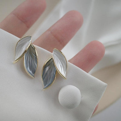 New Korean Sweet Grey Leaf Stud Earrings - HEPSIBAH SHOP