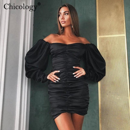 Chicology Off Shoulder Long Sleeve Elegant Lady, Mini Dress - HEPSIBAH SHOP