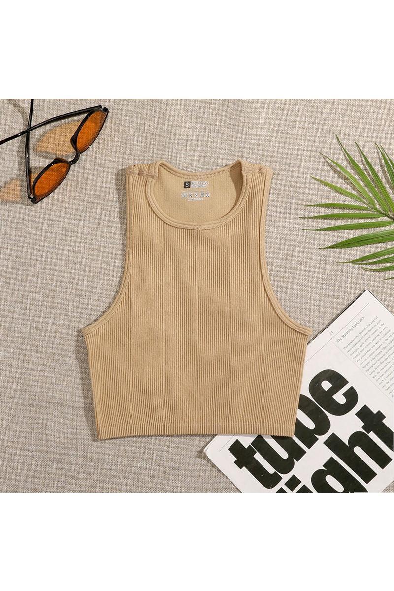 Crop Top Women Solid T-shirts Vest Elastic Rib-Knit - HEPSIBAH SHOP