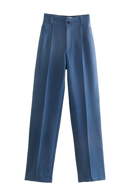 TRAF Women Chic Fashion Office Wear Straight Pants Vintage High Waist Zipper Fly Female Trousers Mujer - HEPSIBAH SHOP