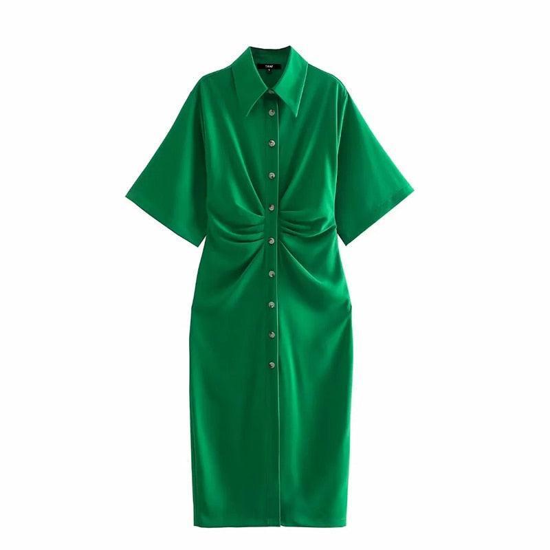 Traf's Draped Midi Shirt Dress - HEPSIBAH SHOP