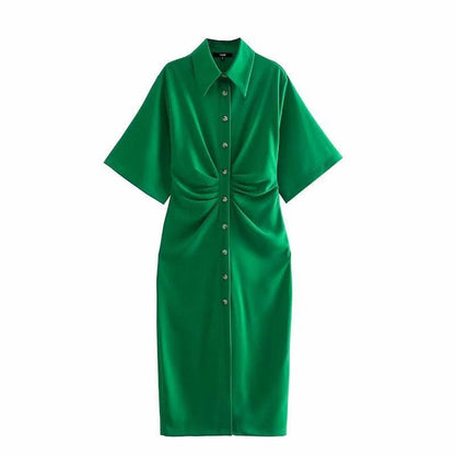 Traf's Draped Midi Shirt Dress - HEPSIBAH SHOP