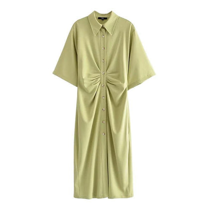 Traf's Draped Midi Shirt Dress - HEPSIBAH SHOP