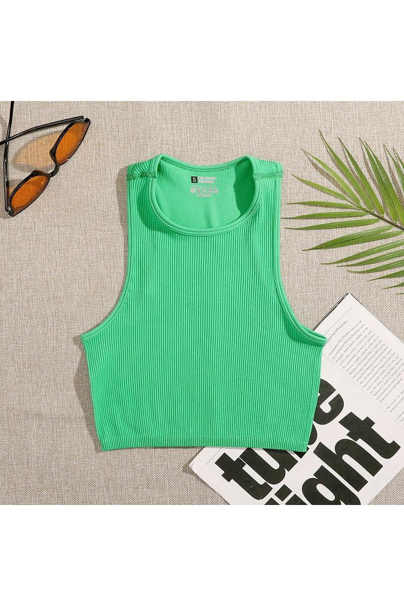 Crop Top Women Solid T-shirts Vest Elastic Rib-Knit - HEPSIBAH SHOP