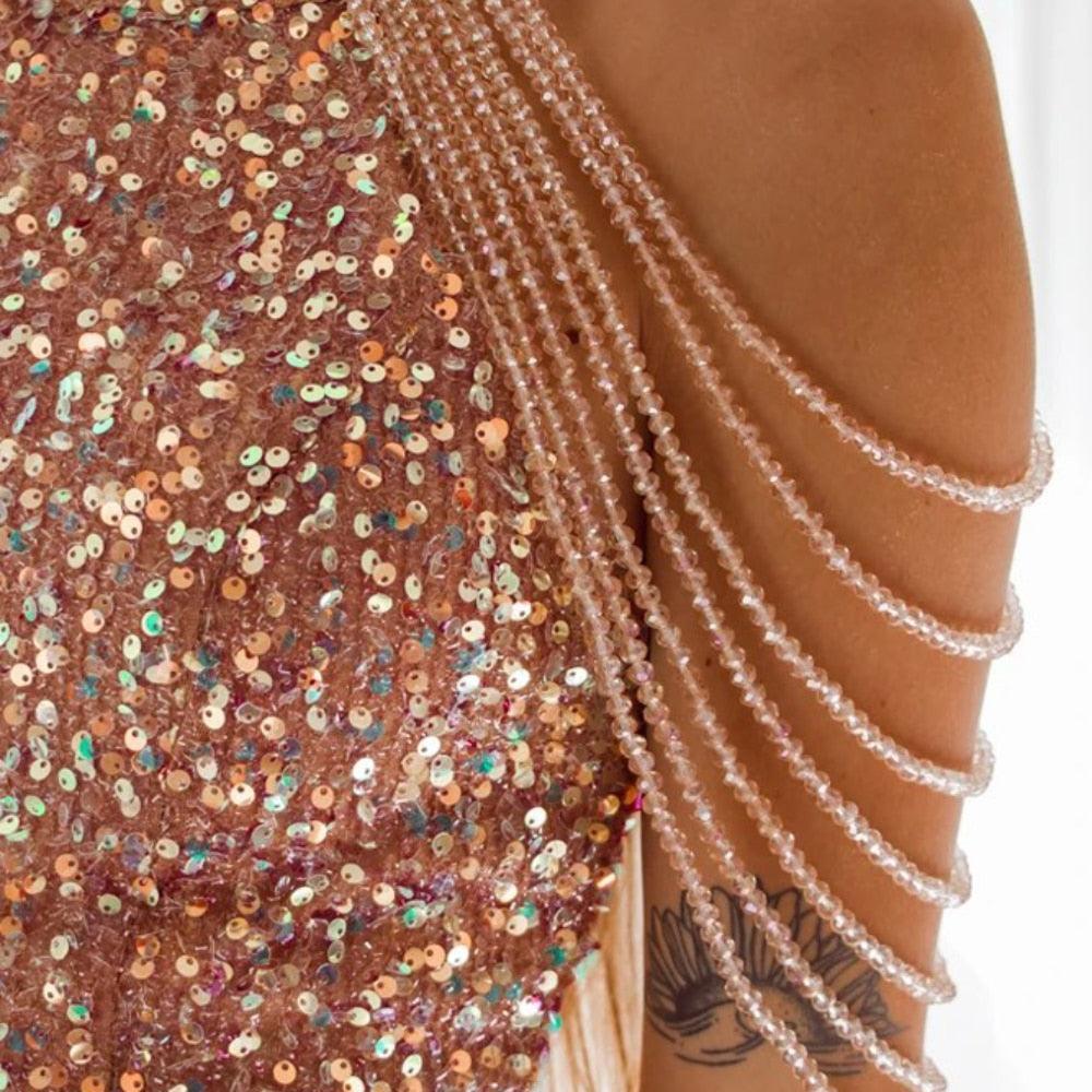 Off Shoulder Gold Sequin Short Dress - HEPSIBAH SHOP