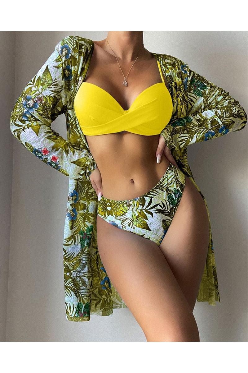 Floral Twist Low Waist Bikini Set Cover Up Swimsuit - HEPSIBAH SHOP