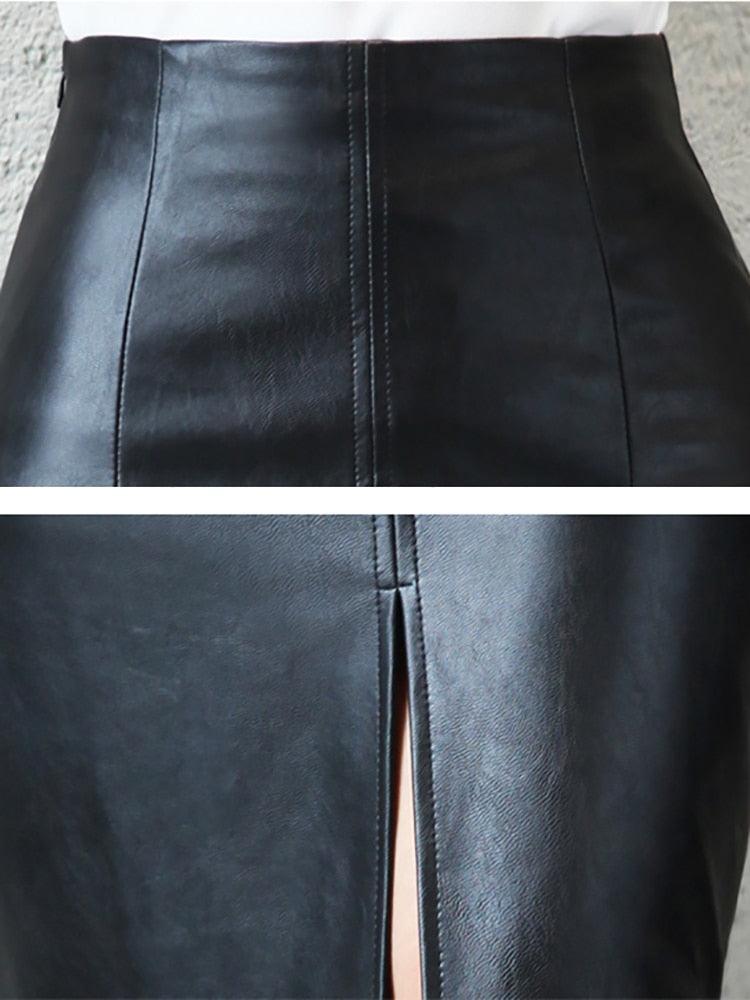 Aachoae Black PU Leather High Waist Pencil Skirt - HEPSIBAH SHOP