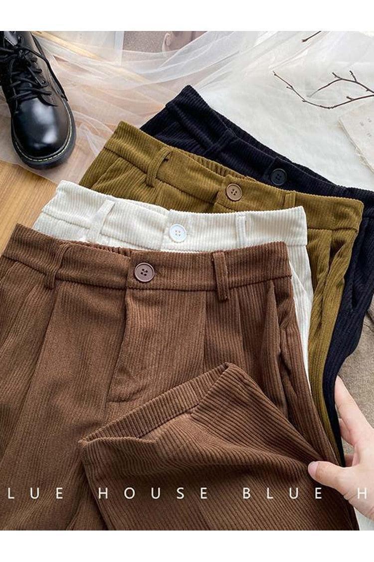ZOKI High Waist Women Retro Corduroy Pants - HEPSIBAH SHOP