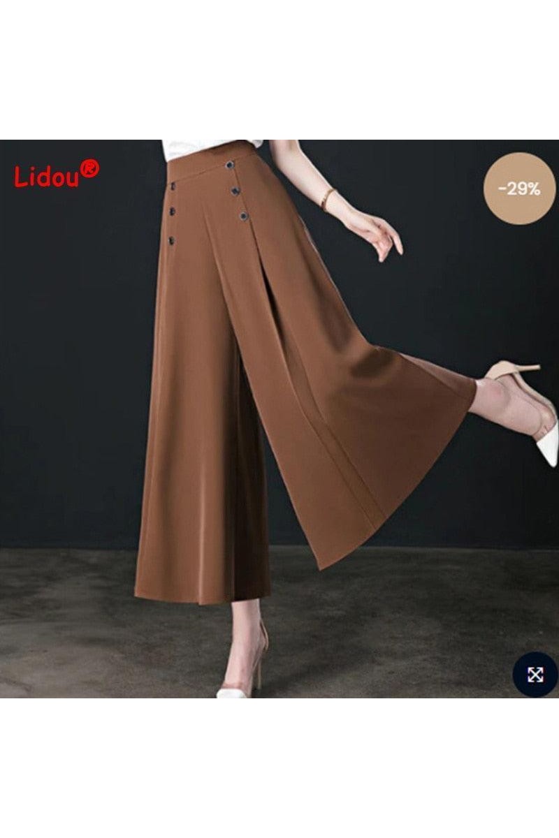 All-match Drape Button Bigfoot Nine Point Jilt Trousers Female - HEPSIBAH SHOP