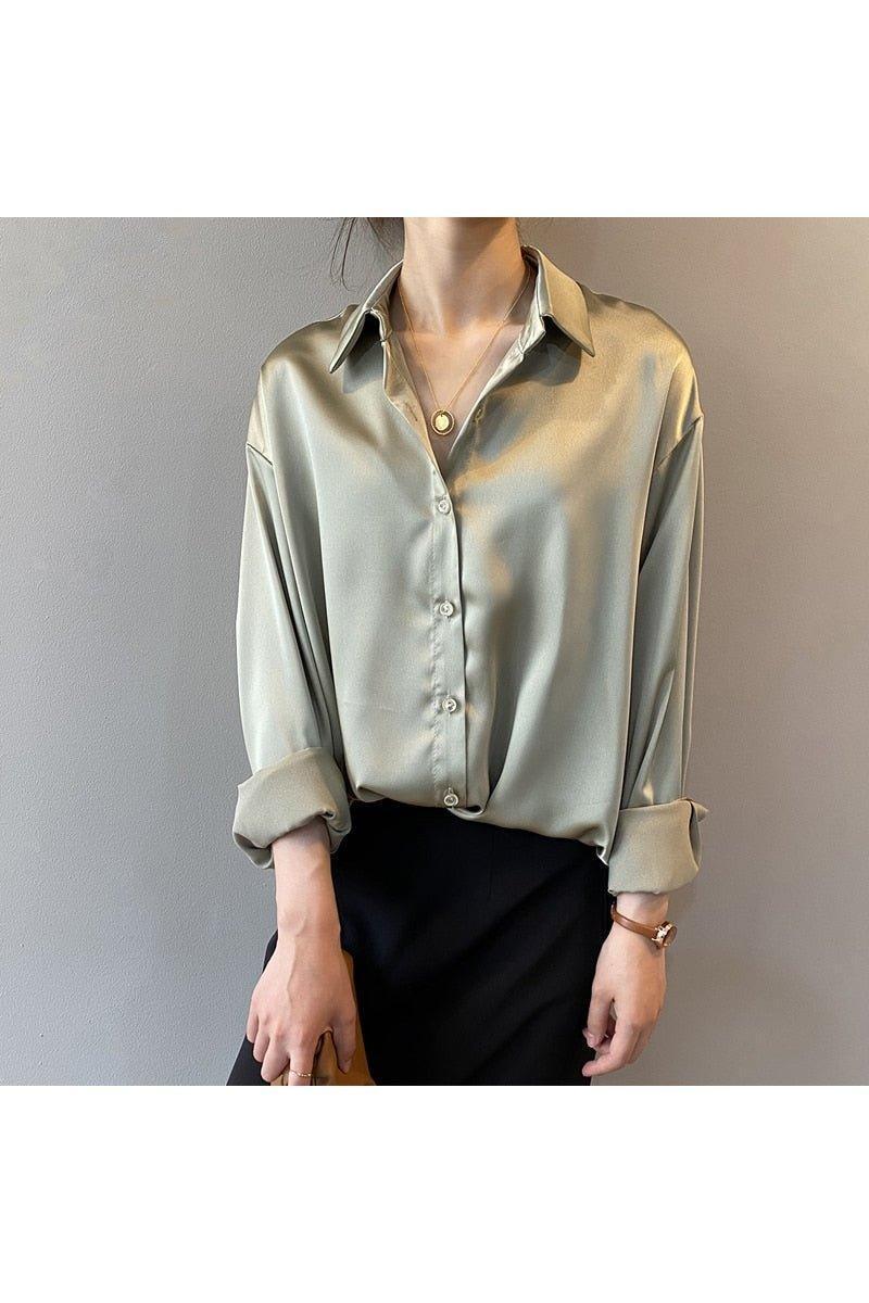 Fashion Button Up Satin Silk Shirt - HEPSIBAH SHOP