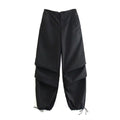TRAF Women Fashion Side Pockets Pleats Knee Jogging Pants Vintage High Elastic Waist With Drawstring Female Trousers Mujer - HEPSIBAH SHOP