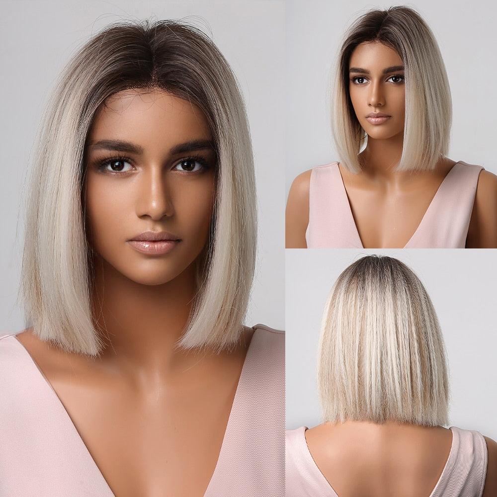 Short Straight Synthetic Blonde to Brown Ombre Bob Wig - HEPSIBAH SHOP