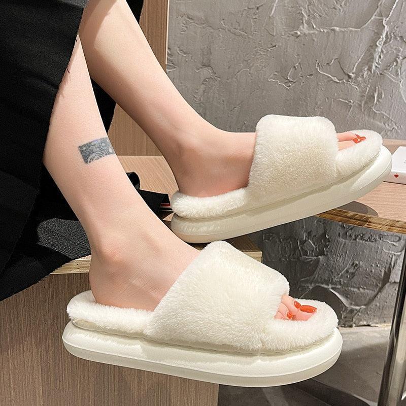 Thick Fluffy Fur Slippers Women Shoes - HEPSIBAH SHOP