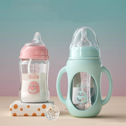 Cute Glass Baby Bottle Soft Feel Silicone Straw - HEPSIBAH SHOP