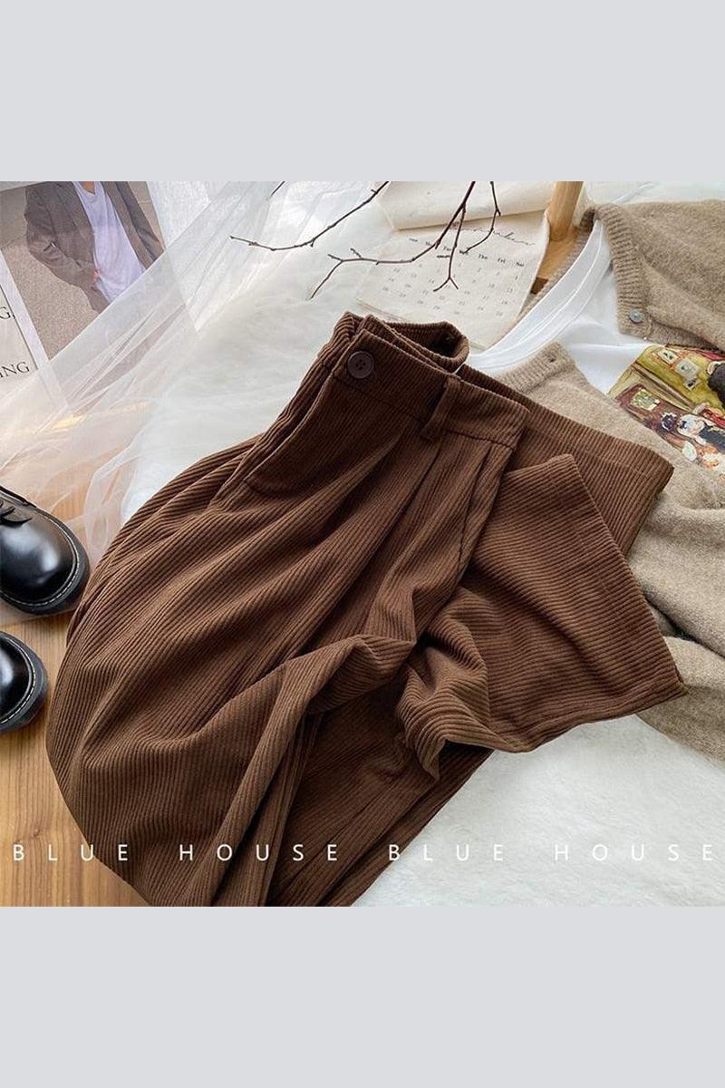 ZOKI High Waist Women Retro Corduroy Pants - HEPSIBAH SHOP