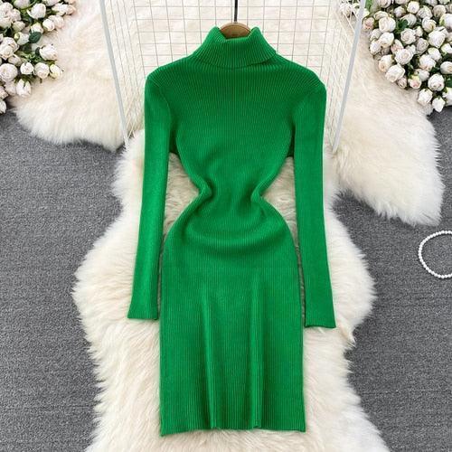 Elegant Turtleneck Long Sleeve Knit Bodycon Pencil Dress - HEPSIBAH SHOP