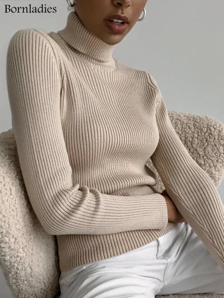 Bornladies Basic Turtleneck Women Sweater Tops Slim - HEPSIBAH SHOP