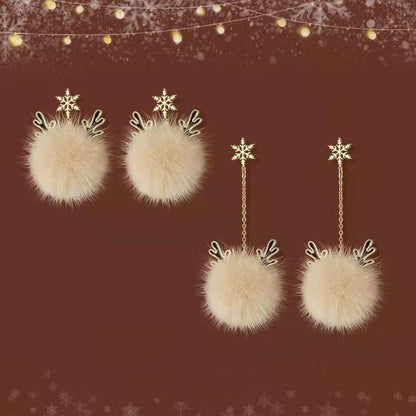 Snowflake Antler Hair Ball Earrings - HEPSIBAH SHOP