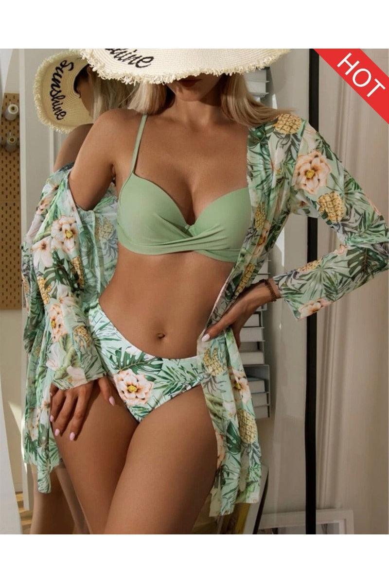 Floral Twist Low Waist Bikini Set Cover Up Swimsuit - HEPSIBAH SHOP