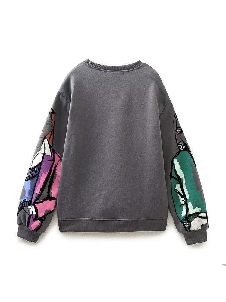 Women 2022 Autumn New Fashion Printing Basic Sweatshirts Vintage O Neck Long Sleeve Female Pullovers Chic Tops - HEPSIBAH SHOP