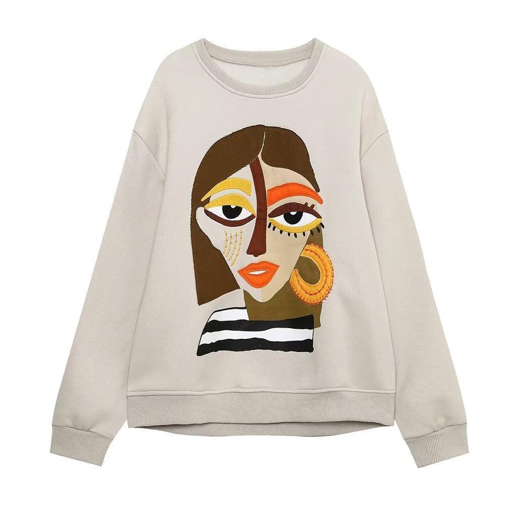 Women 2022 Autumn New Fashion Printing Basic Sweatshirts Vintage O Neck Long Sleeve Female Pullovers Chic Tops - HEPSIBAH SHOP