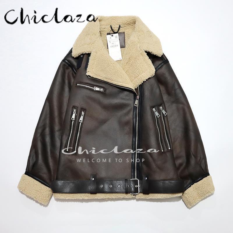 CHICLAZA Women's Winter Thick Warm Lambswool Faux Leather Jacket - HEPSIBAH SHOP