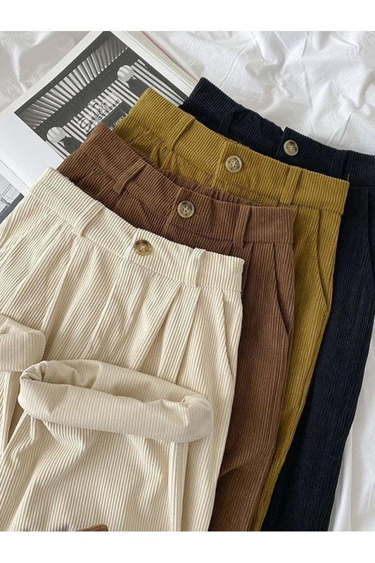 ZOKI High Waist Women Retro Corduroy Pants - HEPSIBAH SHOP