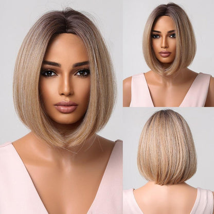 Short Straight Synthetic Blonde to Brown Ombre Bob Wig - HEPSIBAH SHOP