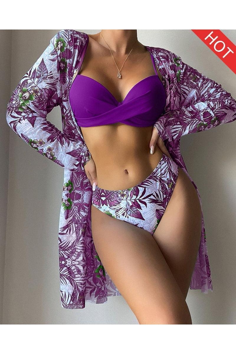 Floral Twist Low Waist Bikini Set Cover Up Swimsuit - HEPSIBAH SHOP