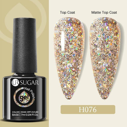 UR SUGAR 7ml Gold Glitter Gel Nail Polish Platinum Shining Mineral Sequins Soak Off UV LED Gel Nail Semi Permanent Manicure - HEPSIBAH SHOP