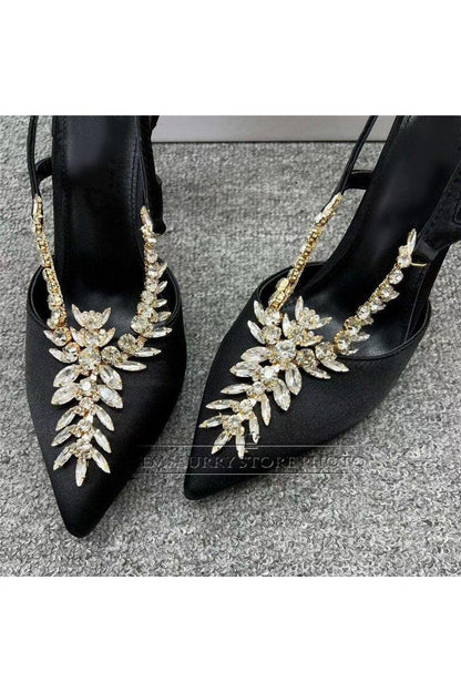 Rhinestone Embellished Fretwork Stiletto Heels - HEPSIBAH SHOP