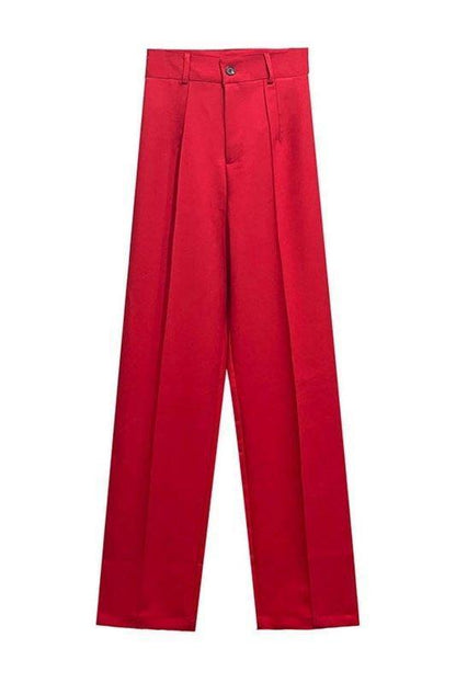 TRAF Women Chic Fashion Office Wear Straight Pants Vintage High Waist Zipper Fly Female Trousers Mujer - HEPSIBAH SHOP