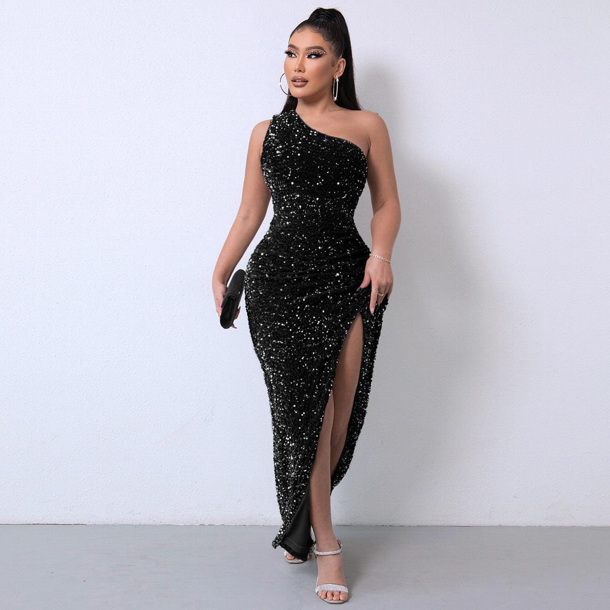 Yissang Elegant Black One Shoulder Sexy Cocktail Dress - HEPSIBAH SHOP