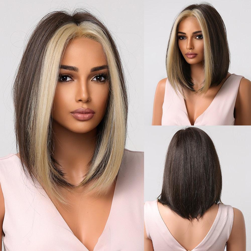 Short Straight Synthetic Blonde to Brown Ombre Bob Wig - HEPSIBAH SHOP