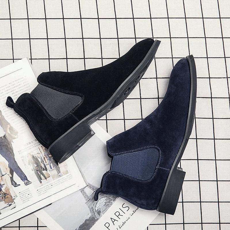 Chelsea Boots Men Blue Faux Suede Classic Fashion - HEPSIBAH SHOP