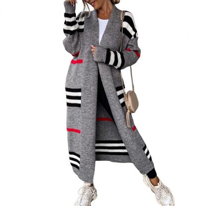 Women Striped Patchwork Knitted Cardigan - HEPSIBAH SHOP