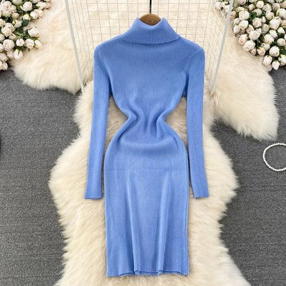 Elegant Turtleneck Long Sleeve Knit Bodycon Pencil Dress - HEPSIBAH SHOP