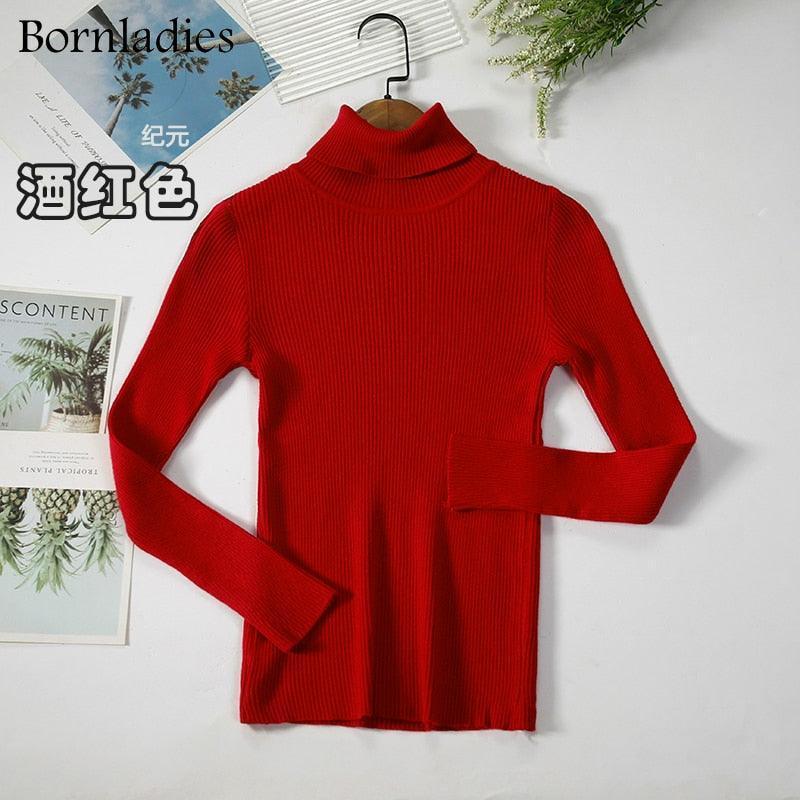 Bornladies Basic Turtleneck Women Sweater Tops Slim - HEPSIBAH SHOP