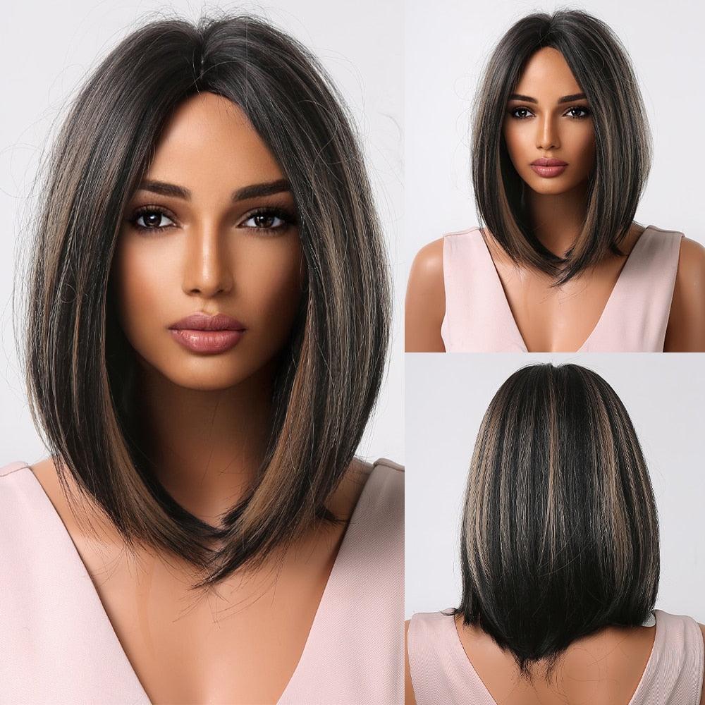 Short Straight Synthetic Blonde to Brown Ombre Bob Wig - HEPSIBAH SHOP