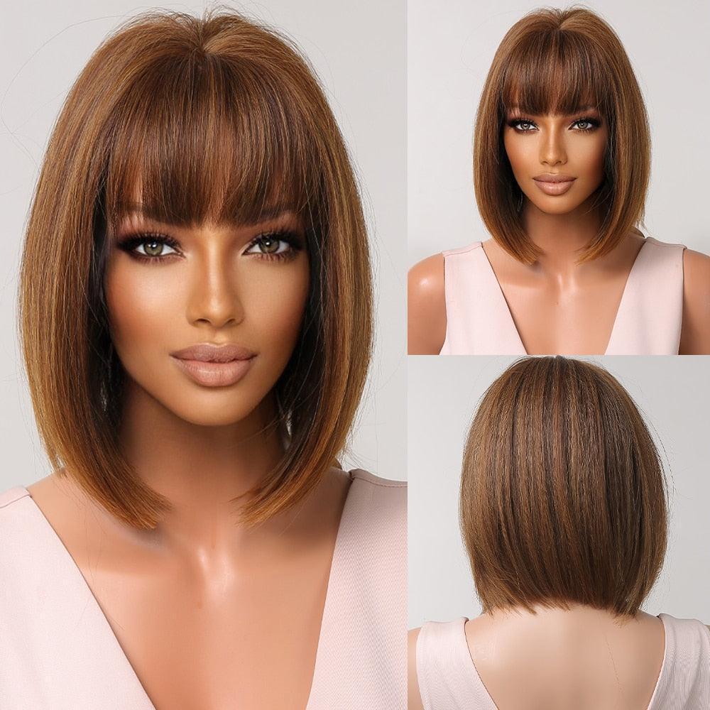 Short Straight Synthetic Blonde to Brown Ombre Bob Wig - HEPSIBAH SHOP