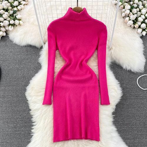 Elegant Turtleneck Long Sleeve Knit Bodycon Pencil Dress - HEPSIBAH SHOP