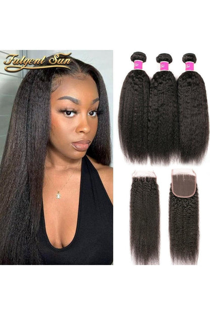 Brazilian Human Hair 3 Bundles With 4x4 Closure Kinky Straight Hair - HEPSIBAH SHOP