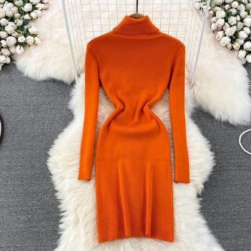 Elegant Turtleneck Long Sleeve Knit Bodycon Pencil Dress - HEPSIBAH SHOP