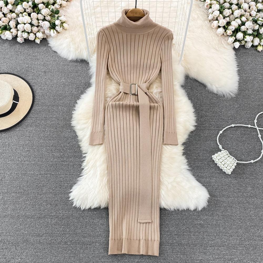 Chic Elegant Turtleneck Long Sleeve Bodycon Dress - HEPSIBAH SHOP