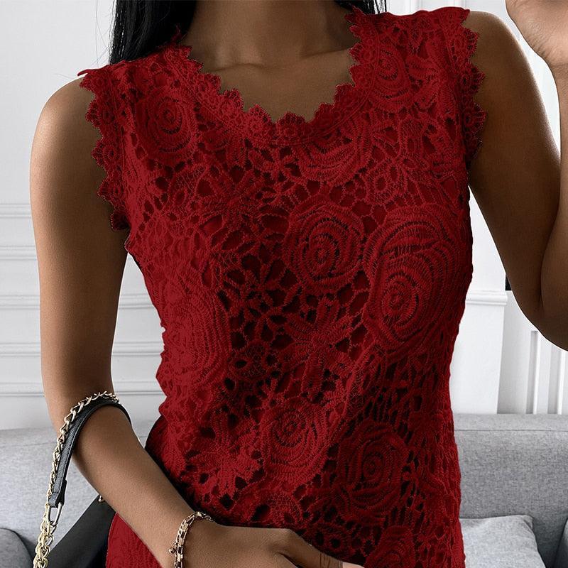 Vintage Lace Jacquard Sleeveless T-Shirt - HEPSIBAH SHOP