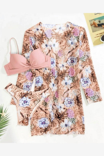 Floral Twist Low Waist Bikini Set Cover Up Swimsuit - HEPSIBAH SHOP