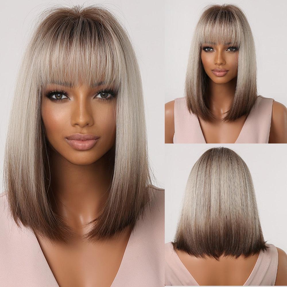 Short Straight Synthetic Blonde to Brown Ombre Bob Wig - HEPSIBAH SHOP