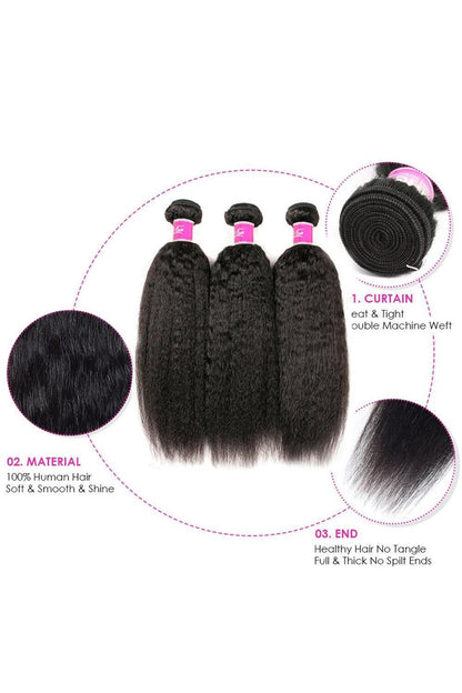 Brazilian Human Hair 3 Bundles With 4x4 Closure Kinky Straight Hair - HEPSIBAH SHOP