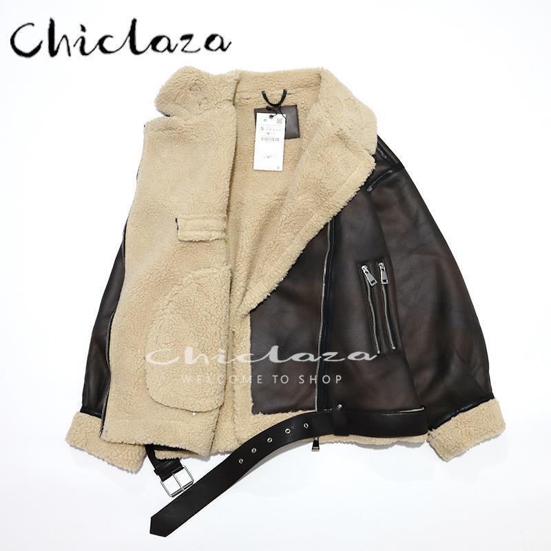 CHICLAZA Women's Winter Thick Warm Lambswool Faux Leather Jacket - HEPSIBAH SHOP