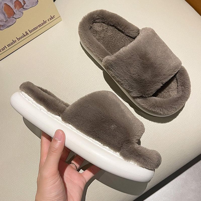 Thick Fluffy Fur Slippers Women Shoes - HEPSIBAH SHOP